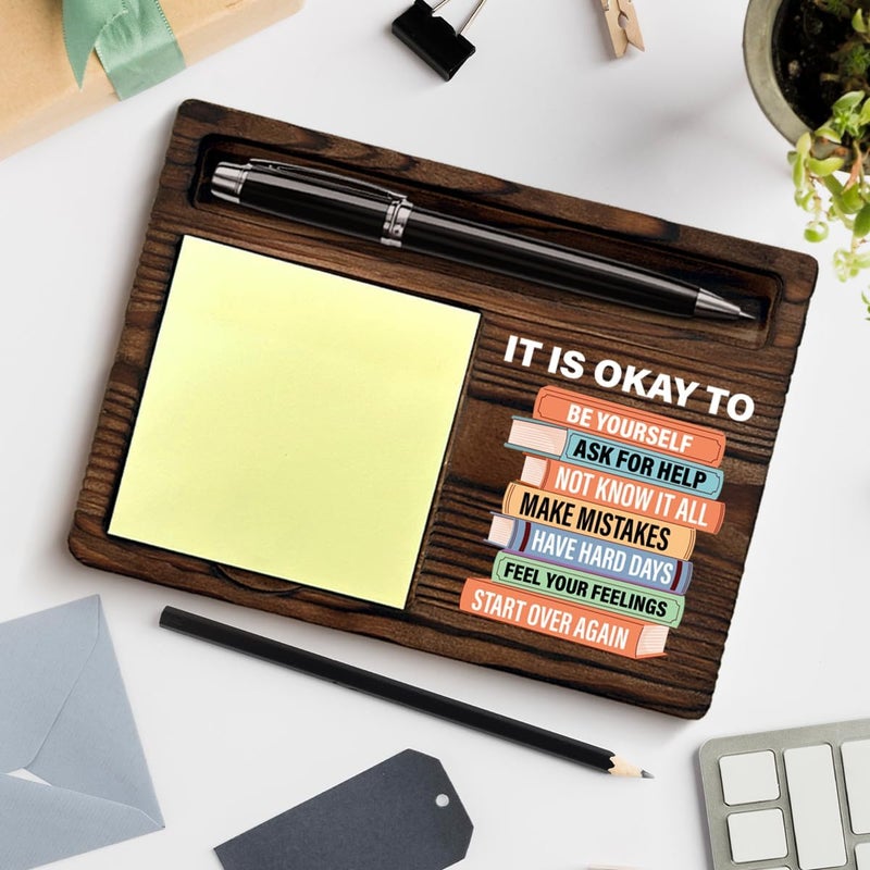 QODMGD Motivational Mental Health Sticky Note Holder Inspirational Gifts for Women Men, It's Okay to Be Yourself Post lt Note Dispenser for Home Office School Classroom Desk Decor - Image 4